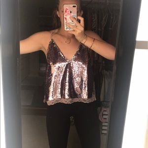 Rose Gold Swinging Sequin Surplice Cami